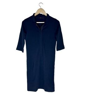COS  100% wool Shirt Dress Women's Navy Blue  Half  button  size xs